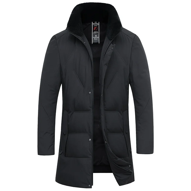 Толстый пуховик мужской теплый съемный воротник из кроличьего меха Рекс