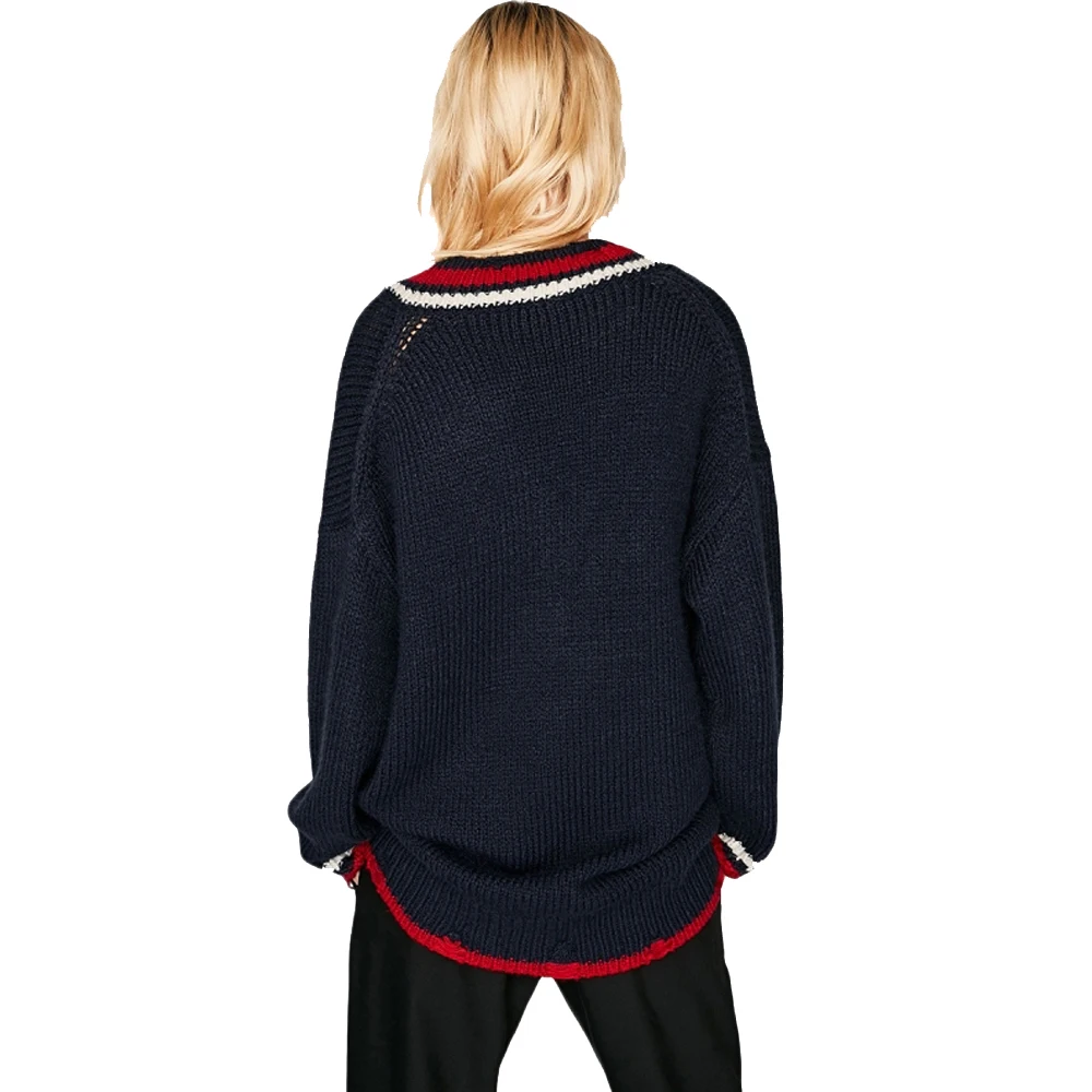 Женский трикотажный свитер с V-образным вырезом и длинными рукавами | Женская