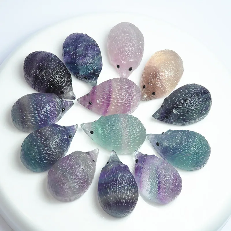 

1PC Natural Crystal Fluorite Hedgehog Reiki Healing Stone Home Decor Raw Crystals Handmade Crafts Quartz Gems Carved DIY Gifts