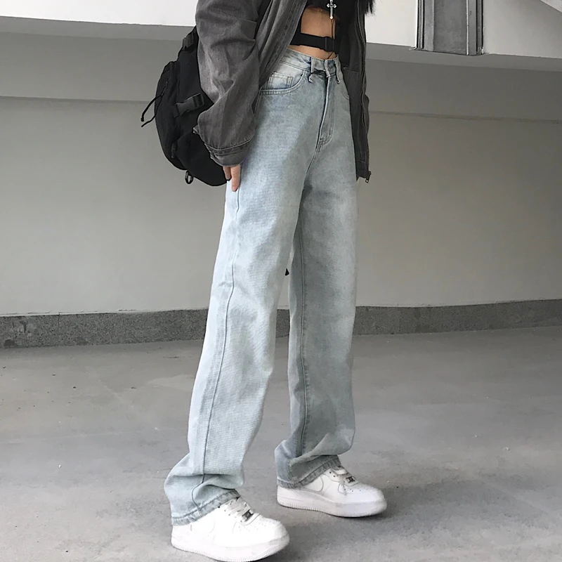 

High waist jeans women spring new bf wind retro straight loose loose wild casual wide-leg pants