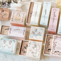 beech wood seal ode to joy series creative cute plant flowers and alice love hand account diy photo album diary decoration stamp