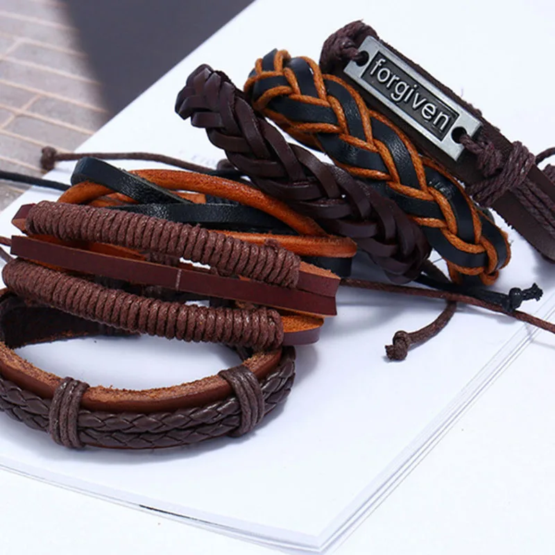 CIBOCIBO браслет в богемном стиле для мужчин 6 шт. роскошный кожаный с веревкой