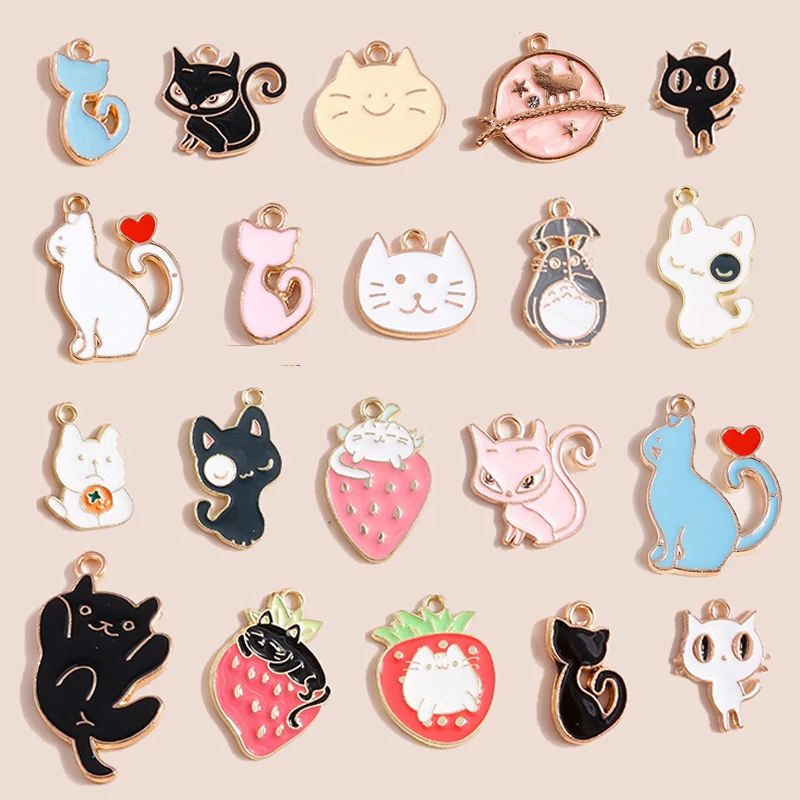 10 шт. эмалированные Подвески в виде кота | Украшения и аксессуары