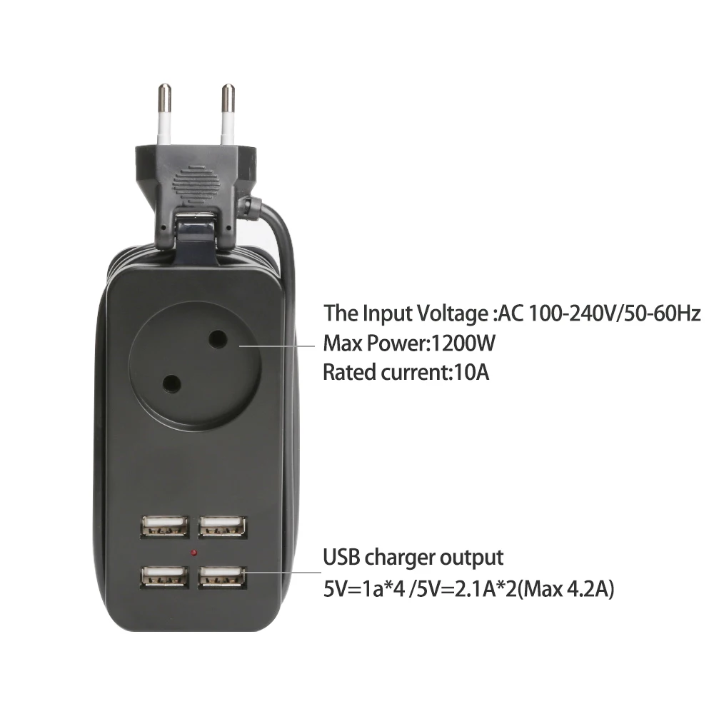 Удлинитель с 4 USB-портами для путешествий |