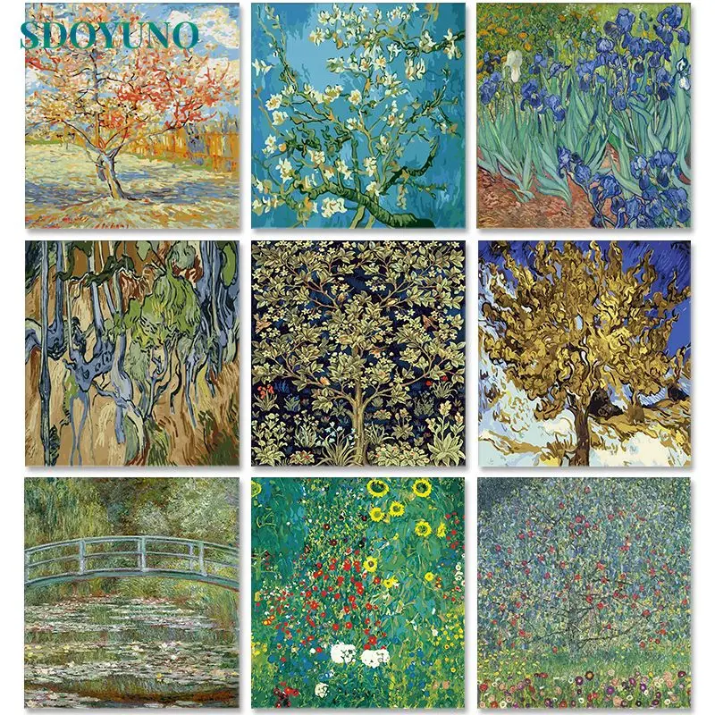 SDOYUNO Van Gogh краска по номерам деревьев 60x75 см масляная на холсте Пейзаж без рамки DIY