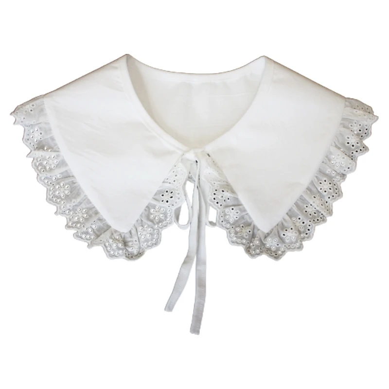 

Women Girls Lolita Self-Tie False Collar Shawl Embroidery Floral Lace Patchwork Necklace Vintage Pleated Ruffles Decorative