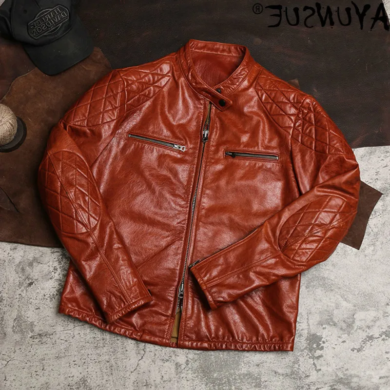 

Men's authentic leather, motorcycle authentic leather coat, spring and autumn