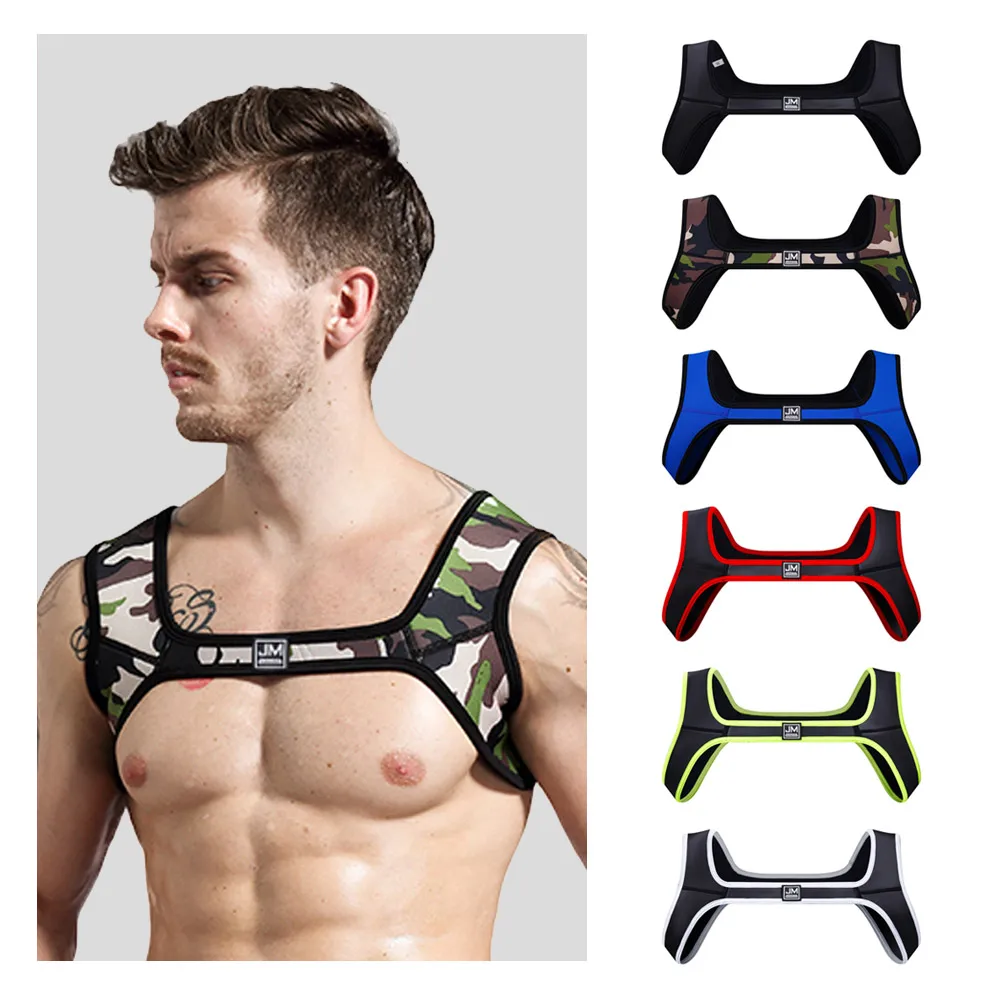 JOCKMAIL Men's Fitness Neoprene Harness Sports Shoulder Straps Muscle Exercise Protective Gear Support  Sexy Tank Top Gay Wear