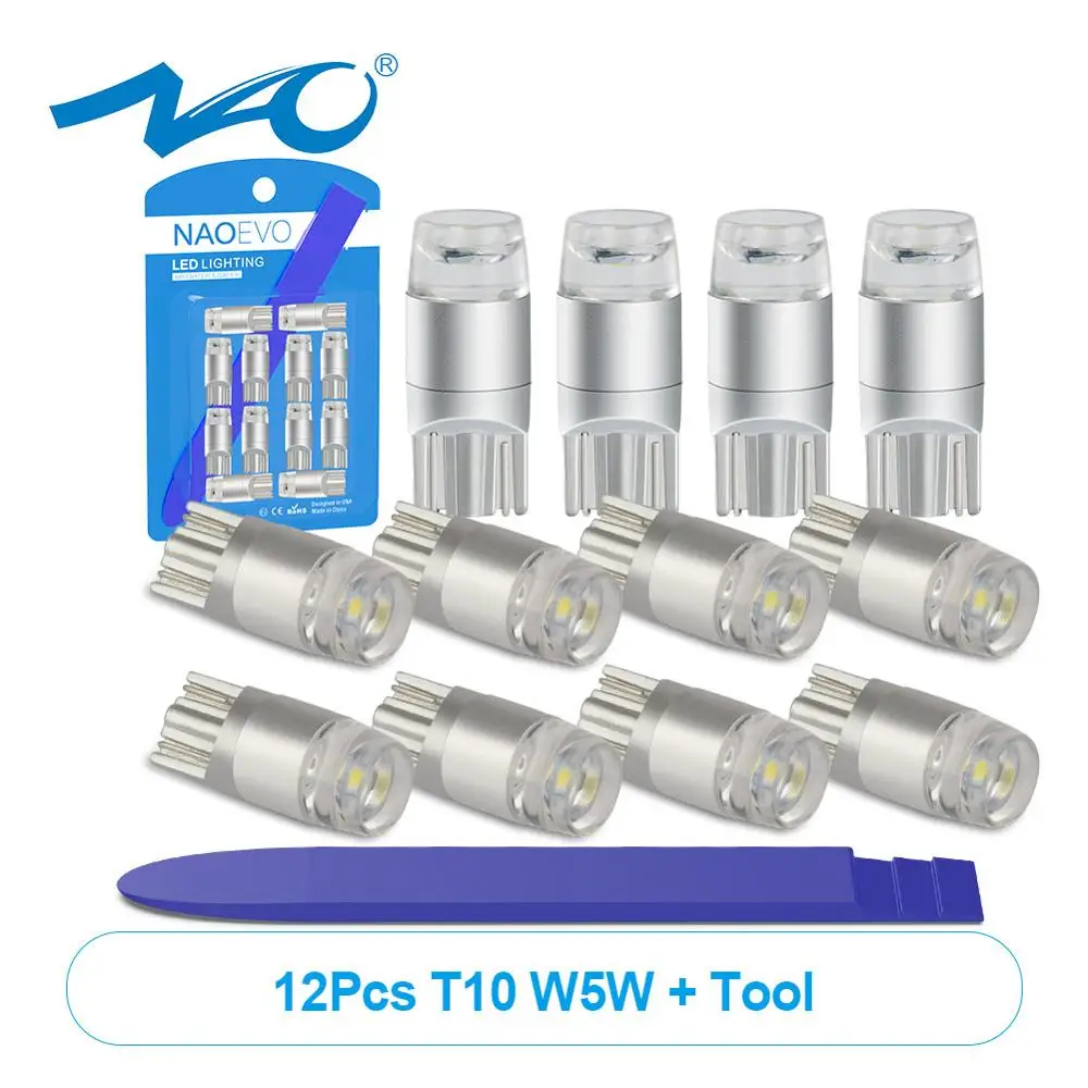 NAO 12x T10 W5W светодиодный автомобильный лампочка 3030 чипов 5W5 168 194 Для A1 A3 A5 A6