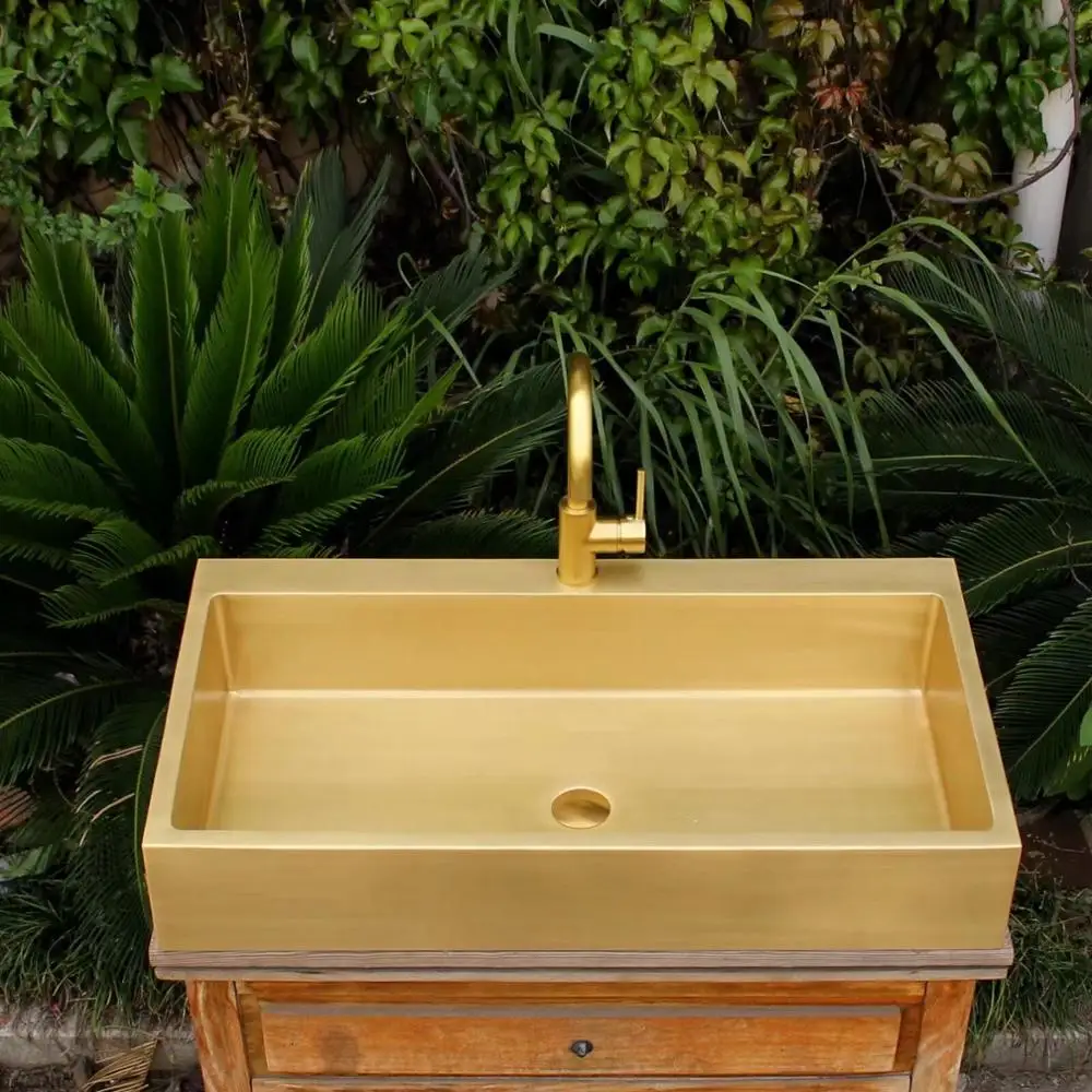 

Cangler brass bathroom sink countertop smooth surface sink rectangular washing basin new penny bathroom sink