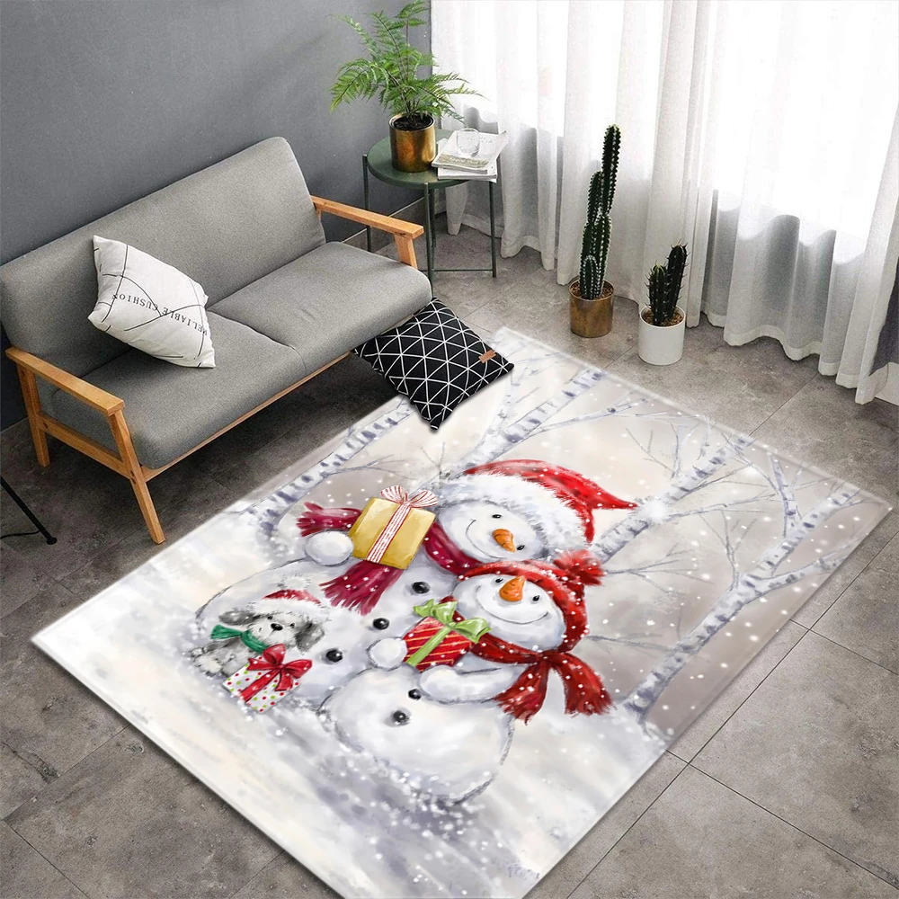 

Christmas 3D Carpet Rug for Living Room Snowman Childrens Room Play Mat Decor Kitchen Bedroom Area Rug Non-slip Indoor Doormat
