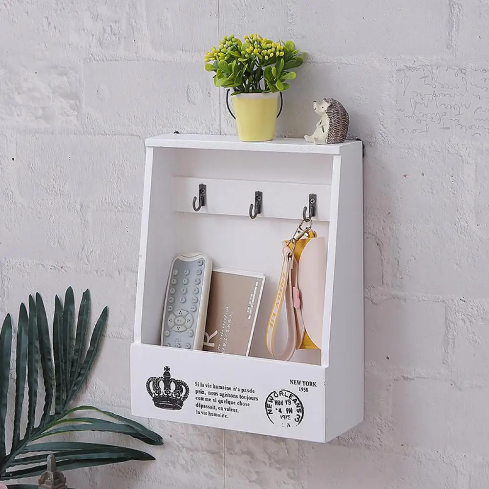 

Home Key Rack Wall Mounted Organizer Storing Sundries Wooden Keys Mail Storage Box Three Colors Versatile Retro Decorative Shelf