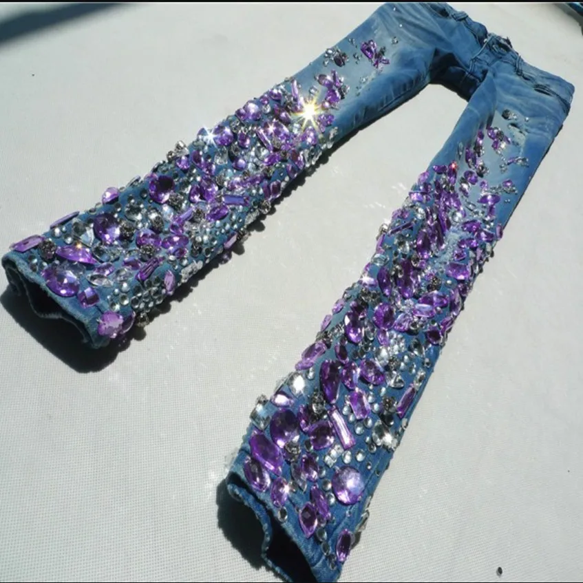fashion Rhinestones Diamond skinny Women Denim Jeans Skinny Slim Stretch Pencil jeans