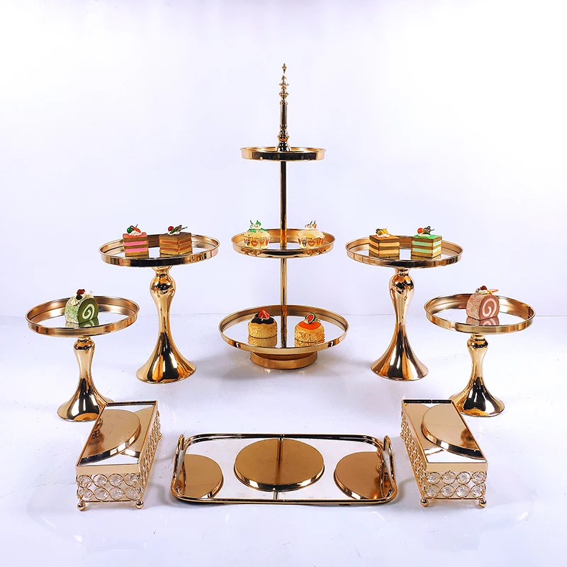 Juego de soportes de cristal y Metal para pasteles, decoraci&oacute;n de espejo acr&iacute;lico para magdalenas, Pedestal de postre, bandeja de exhibici&oacute;n para fiesta de boda, 7-8 piezas-2