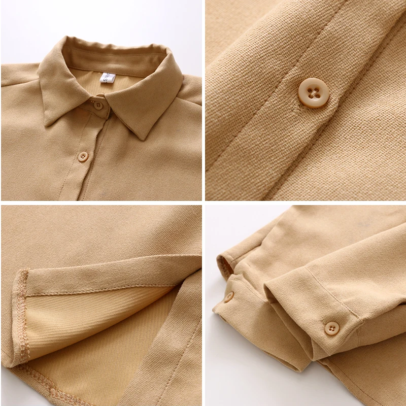 New Women Solid Corduroy Turn-Down Collar White Shirt Button Up Office Lady Korean Style Khaki Blouse Feminina Blusa T9D607T | Женская