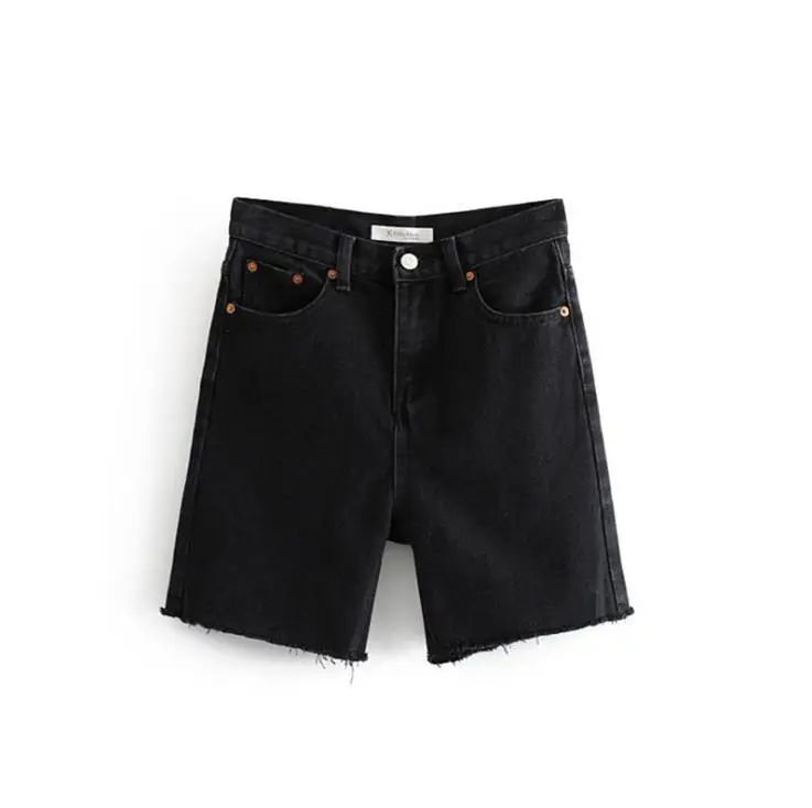 

High Waist Slim Denim Shorts Bermuda Plus Size Woman New Tassel Tight Five-Point Denim Shorts Washed Sexy Female Summer S197