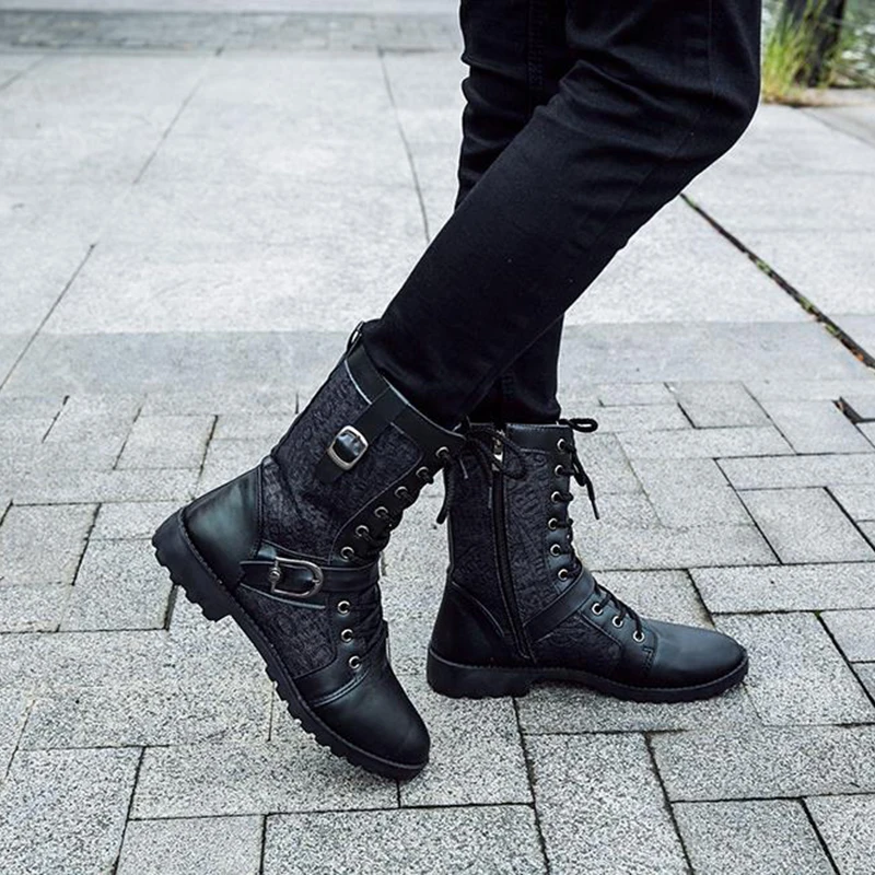 Мужские черные армейские ботинки в стиле ретро с пряжкой панк уличные