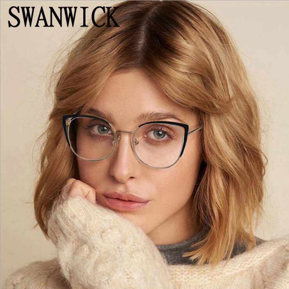 

Очки Swanwick «кошачий глаз» женские, оптические аксессуары в стиле ретро, в круглой металлической оправе, с блокировкой сисветильник, черные