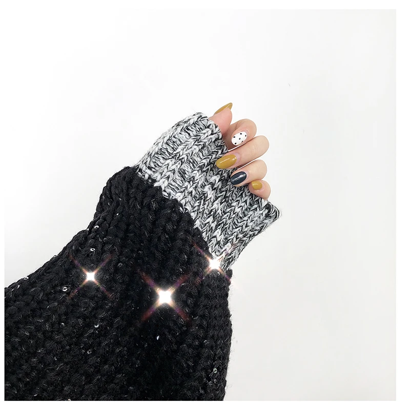 

JVCAKE Sweater Knitted Pullovers white and black 2 colors Female Thick Warm Loose 2020 Warm Sweater Women Fashion Tops