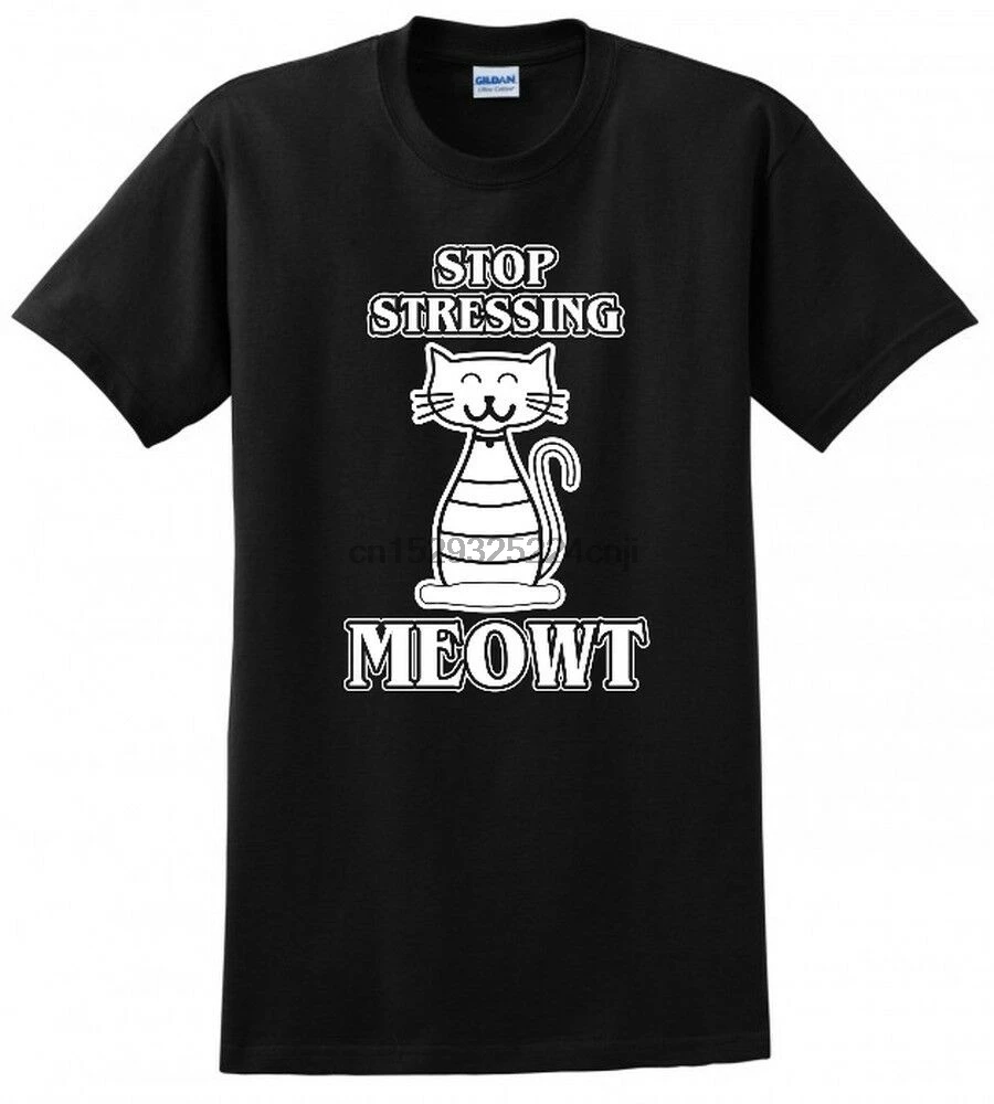 Прекратите напряжение MEOWT ME OUT сумасшедшая кошка леди забавная Мужская футболка |