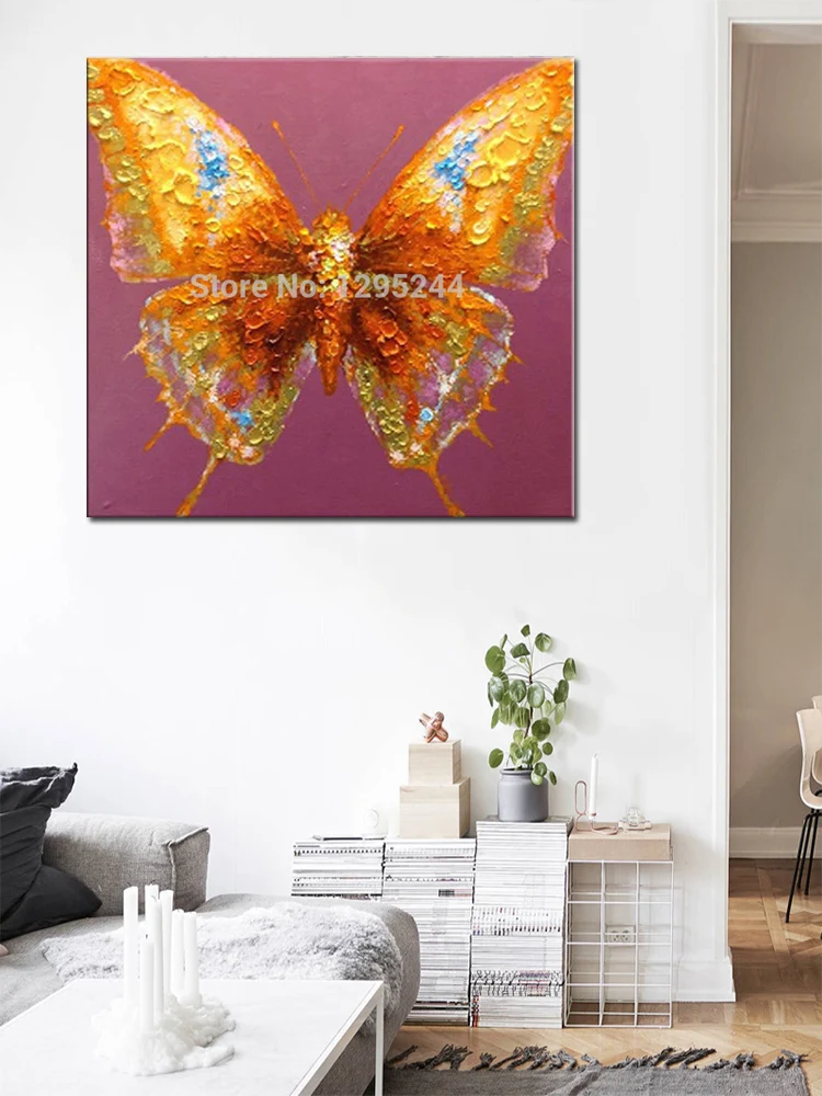Картина маслом с животными Красивая Золотая Бабочка ручная работа картинки для