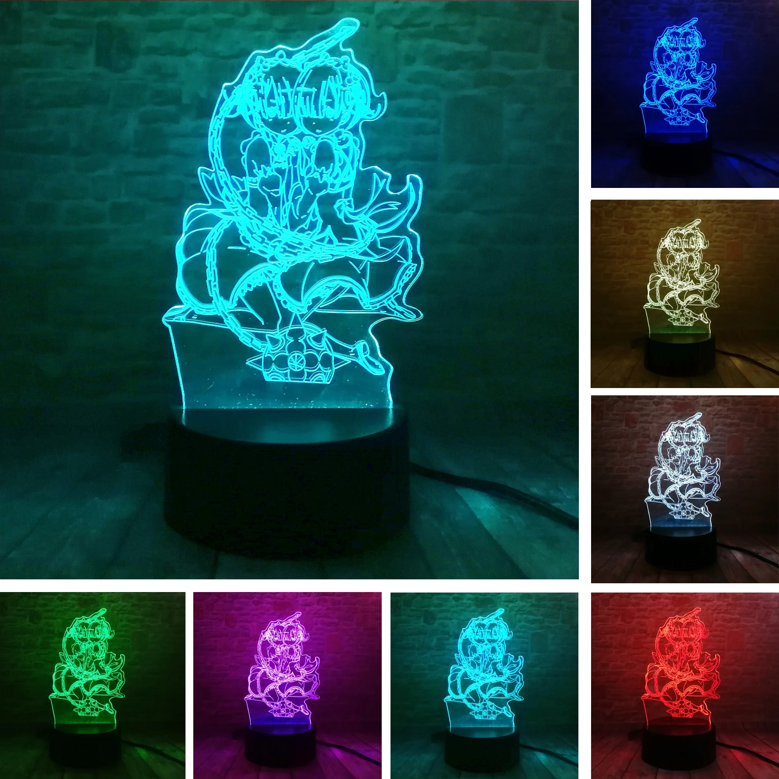 Аниме нулевой старт жизни в другом мире Rem & Ram фигурка 7 цветов ночной Светильник