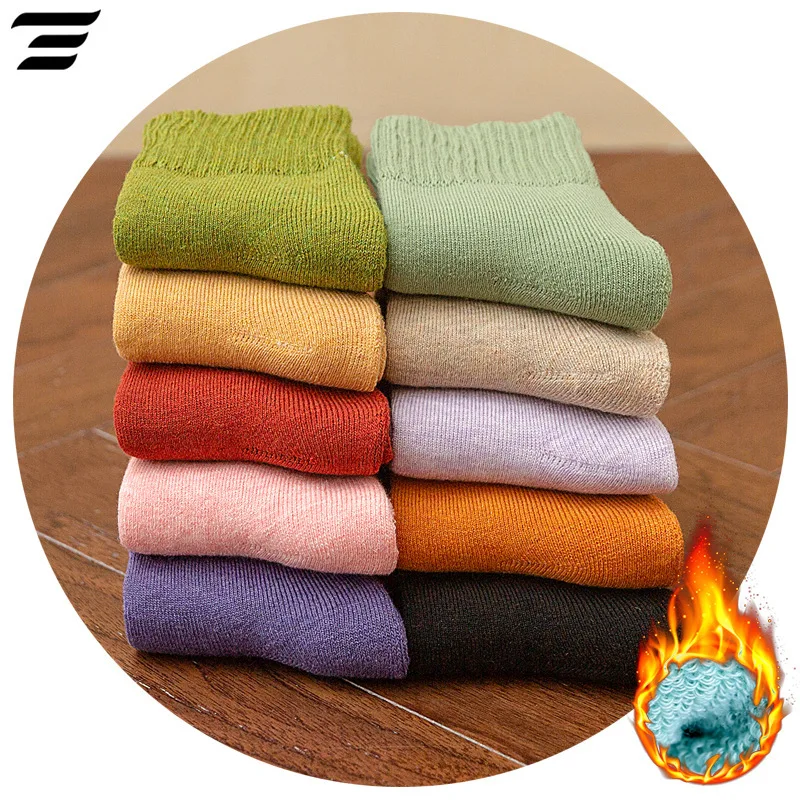 

Женские зимние махровые носки, плотные носки-трубы, 1 пара, осенне-зимние однотонные хлопковые носки, теплые носки, бархатные носки-полотенц...