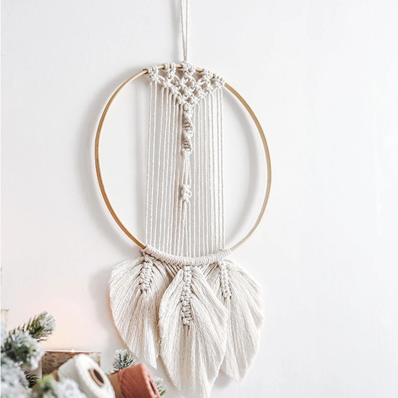 

Hand Woven Tapestry Bohemian Lace Dream Catcher Tassel Wall Hanging Macrame Boho Tapestry Home Decoration Christmas Gift Beige