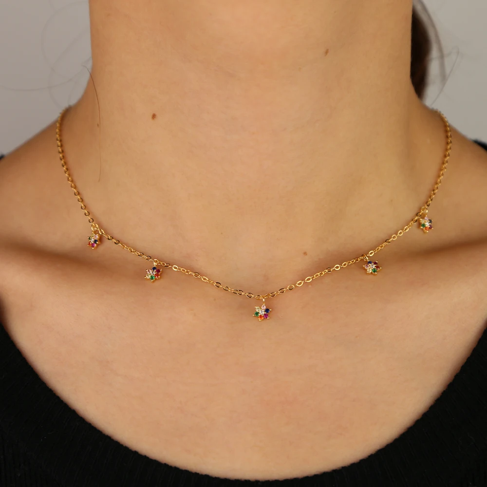 Женское Ожерелье чокер с радужными цветами и фианитами|Цепочки| |