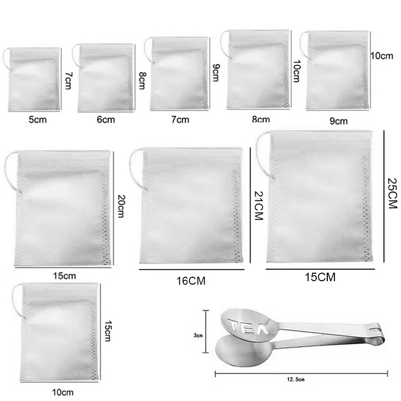 

New 100Pcs Food Grade Non-woven Fabric Tea Bags Tea Filter Bags for Spice Tea Infuser with String Heal Seal Spice Filters Teabag