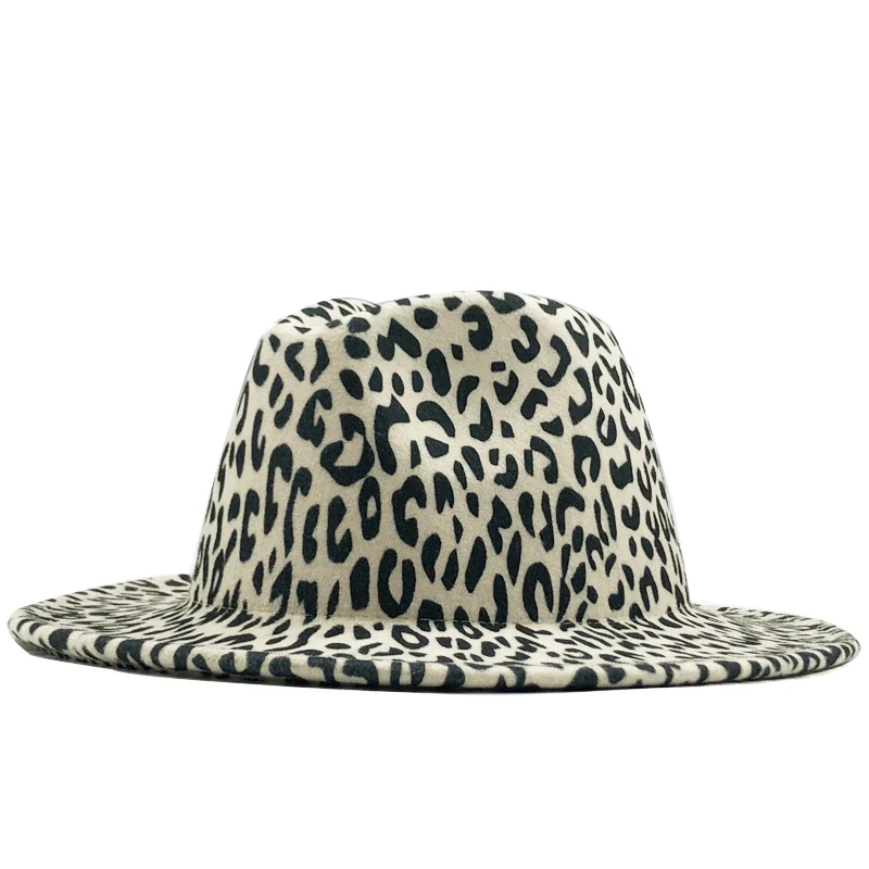 Модная леопардовая Женская и Мужская шерстяная шляпа Fedora Элегантная Дамская зимняя Осенняя широкая джазования с полями церковная Панама сомбреро