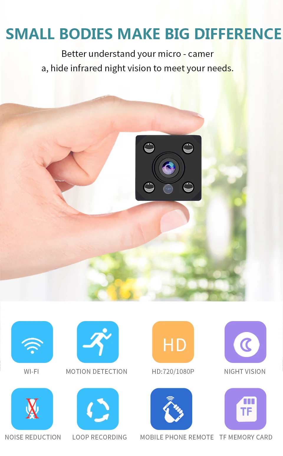 HD1080P мини ip-камера для домашней безопасности Wifi камера 30 м инфракрасное ночное видение Спортивная портативная умная беспроводная видеокамера 64 Гб SD карта