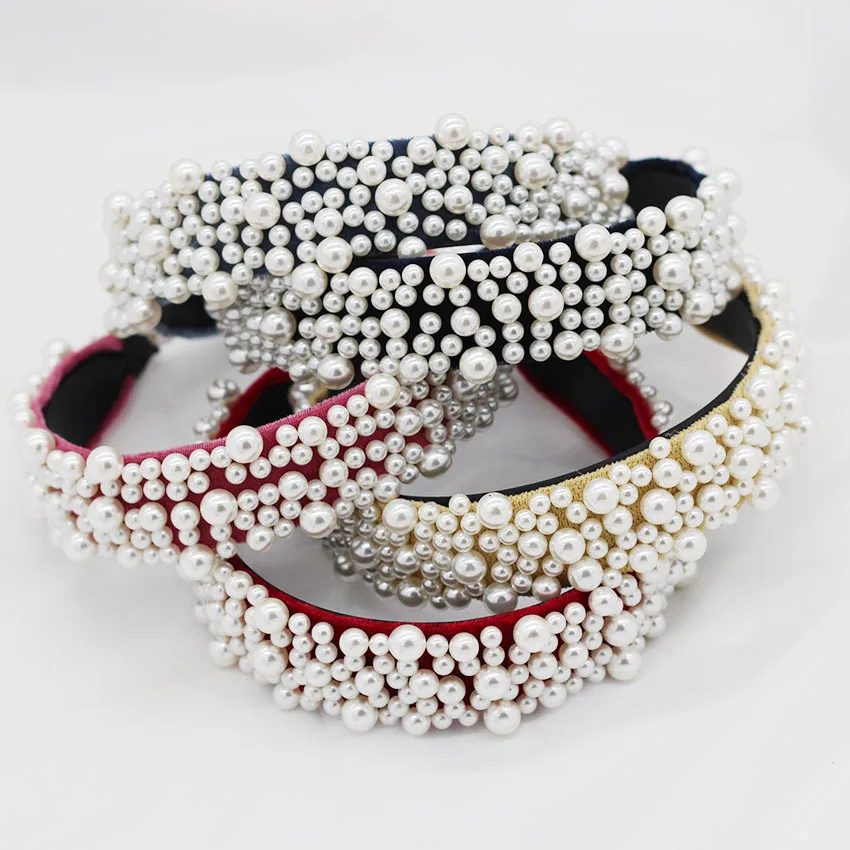 Модная дизайнерская повязка на голову с жемчугом Розовая Повязка головной убор