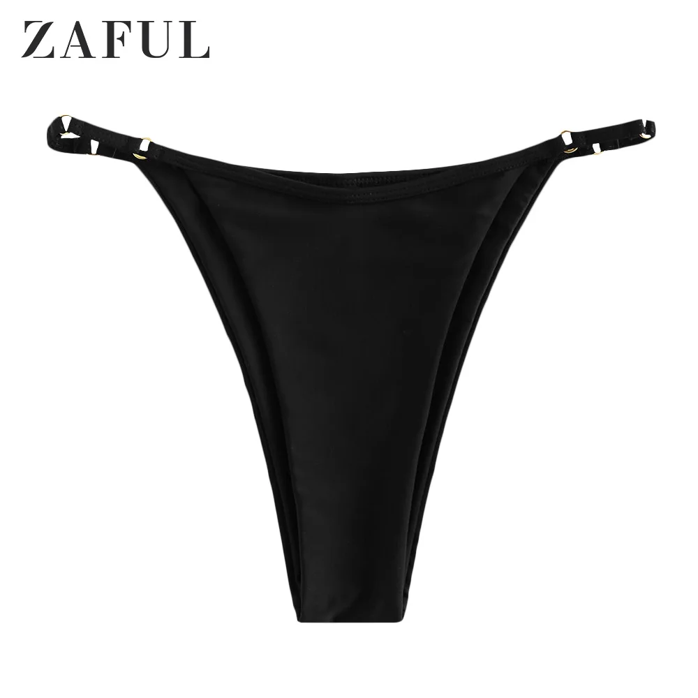 

ZAFUL O-ring High Leg Bikini Bottom Women Swim Bottom Bikini Briefs Solid Black Color Female Thong