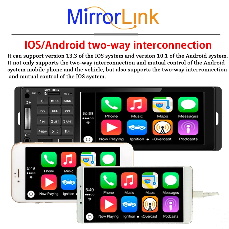 Автомагнитола MP5 1 Din 5 дюйма 12 В USB AUX Bluetooth поддержка звонков в режиме Hands-free AI RM RMVB MP3