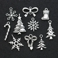10pcs mix lot silver plated christmas tree snowflake santa claus charm pendant jewelry making bracelet necklace diy accessories