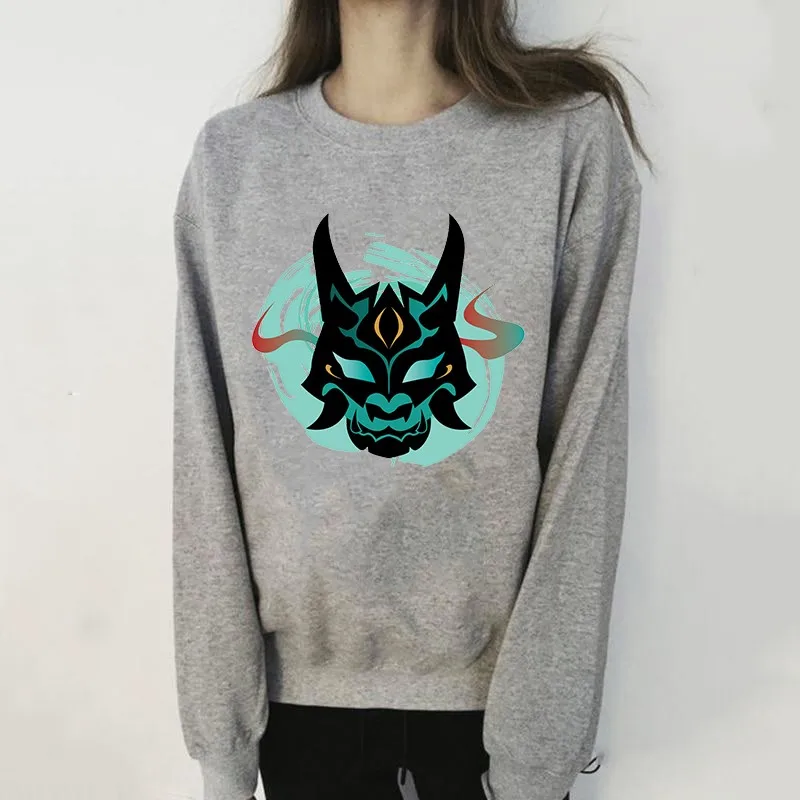 

Genshin Impact Xiao маска клыки с графическим принтом толстовка унисекс Хип-Хоп Уличная одежда Толстовка с длинным рукавом пуловеры с капюшоном в стиле граффити