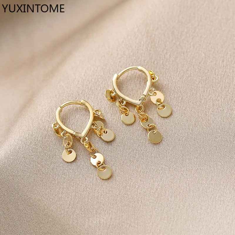 

925 Sterling Silver Sequins Tassel Pendant Hoop Earrings Five-pointed Star Dangle Earrings for Women Party Earrings Jewelry Gift