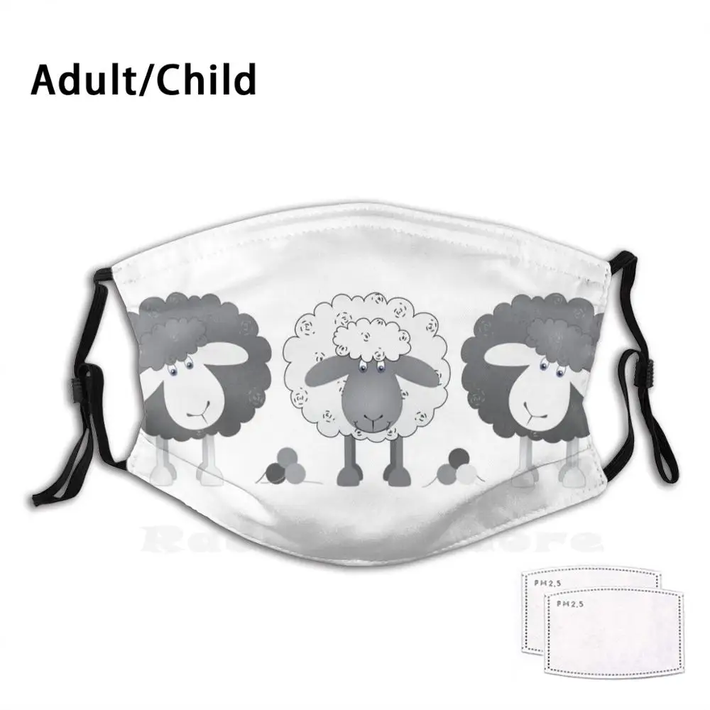 

Trio Of Sheep. Funny Print Reusable Pm2.1064 Filter Face Mask Sheep Ewe Lambs Cute Sheep Image Sheep Illustratration Fluffy