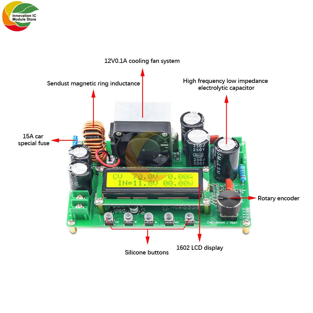

DPX800S DC-DC NC CV CC boost module CNC boost 12V~120V 0-15A adjustable MPPT