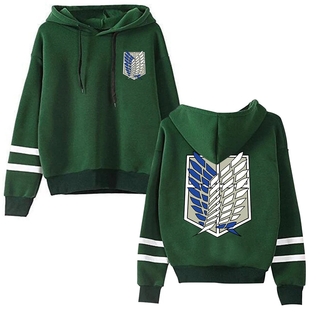 

FAKUNTN New Attack on Titan Long Sleeved Striped Hooded Sweatshirt Pullover Tops Harajuku