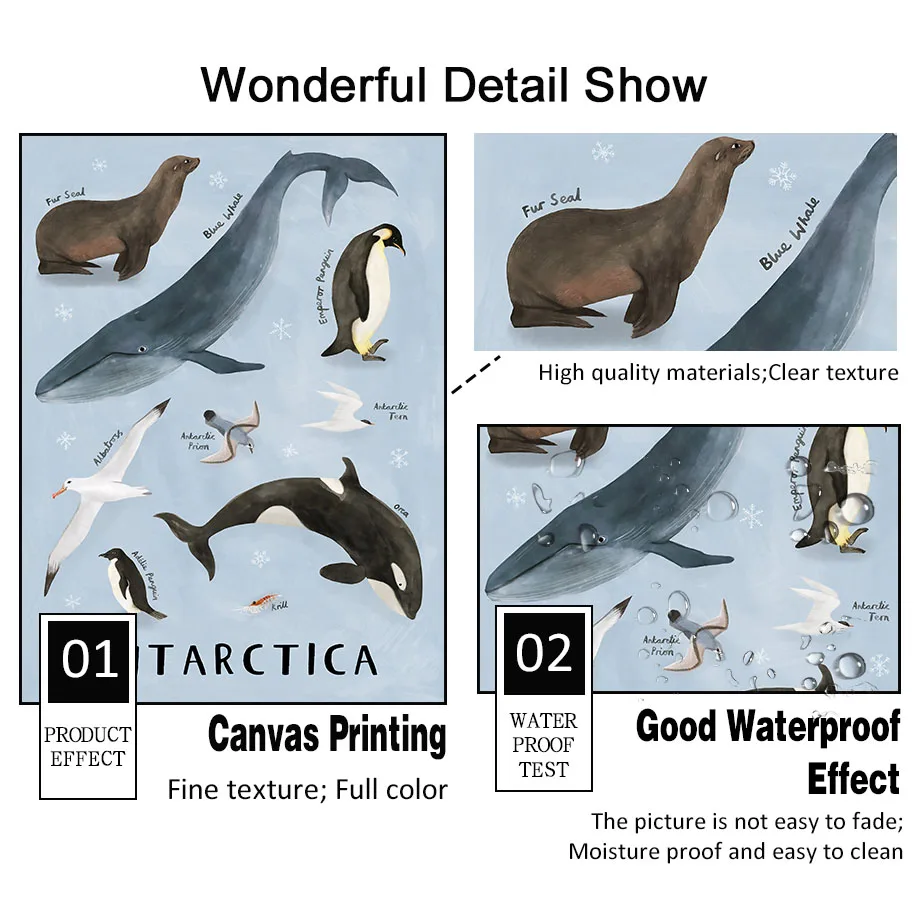Антарктика Америка Европа Азия Африка животные настенная живопись холст