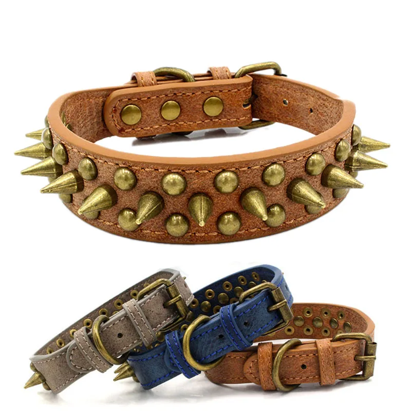 Ошейник в стиле ретро для собак кожаный с шипами бульдог маленькие средние и