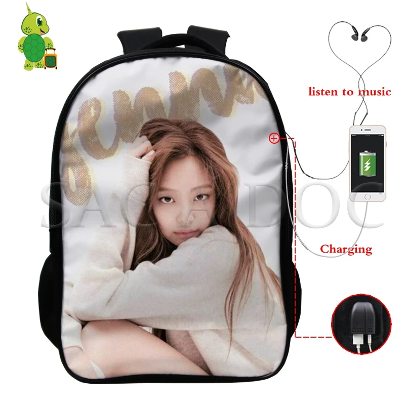 Рюкзак Mochila Kpop, черный, розовый, USB зарядка, рюкзак Kill This Love Rose/Lisa, женский, мужской, многофункциональный, школьный рюкзак, дорожные сумки - Цвет: 19