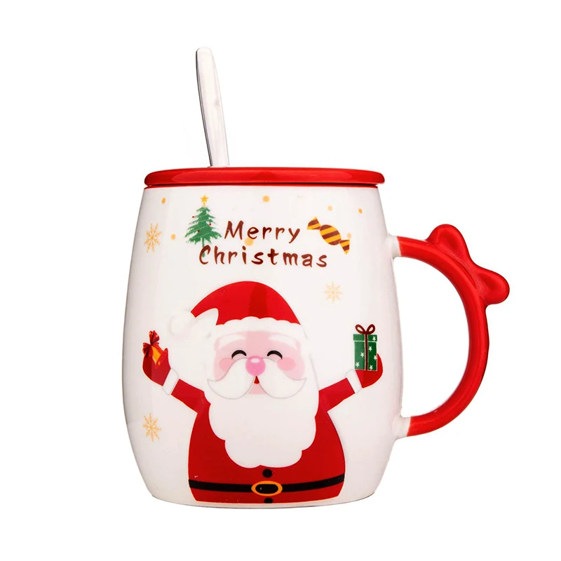 

350ML Creative Santa Claus Ceramic Mug Cute Cartoon Christmas Coffee Mugs Modern Fashion Christmas Cup with Lid Handle and Spoon