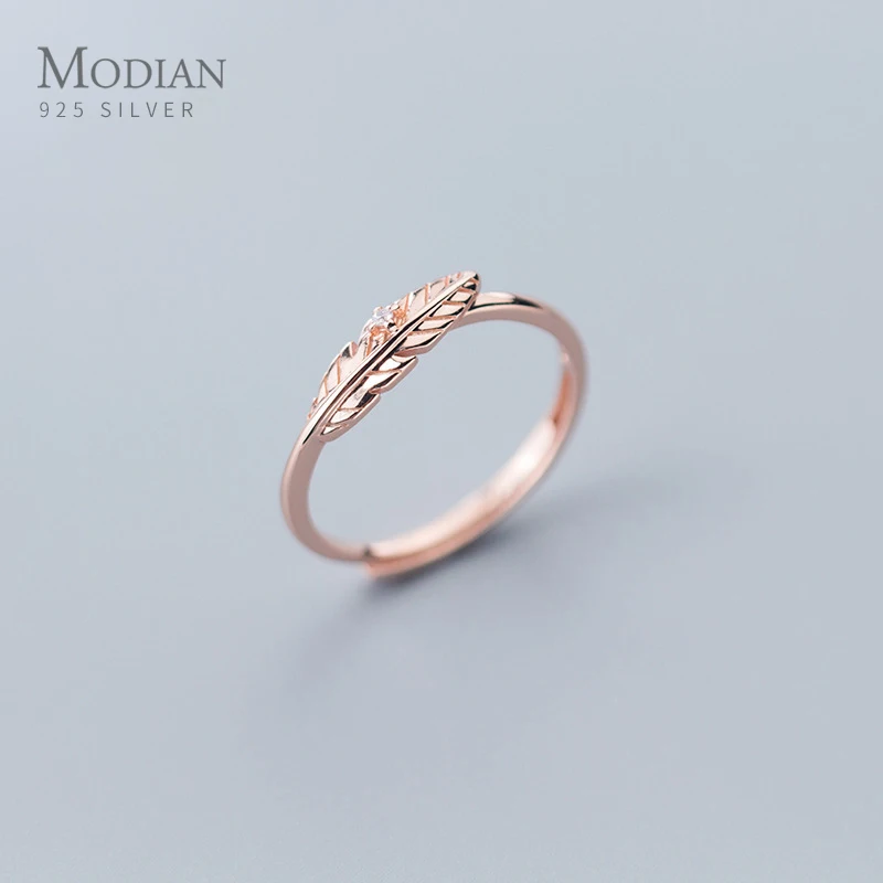 

Modian New Arrivals Feather Rings for Women Gift 925 Sterling Silver Rose Gold Color Open Adjustable Finger Rings Fine Jewelry