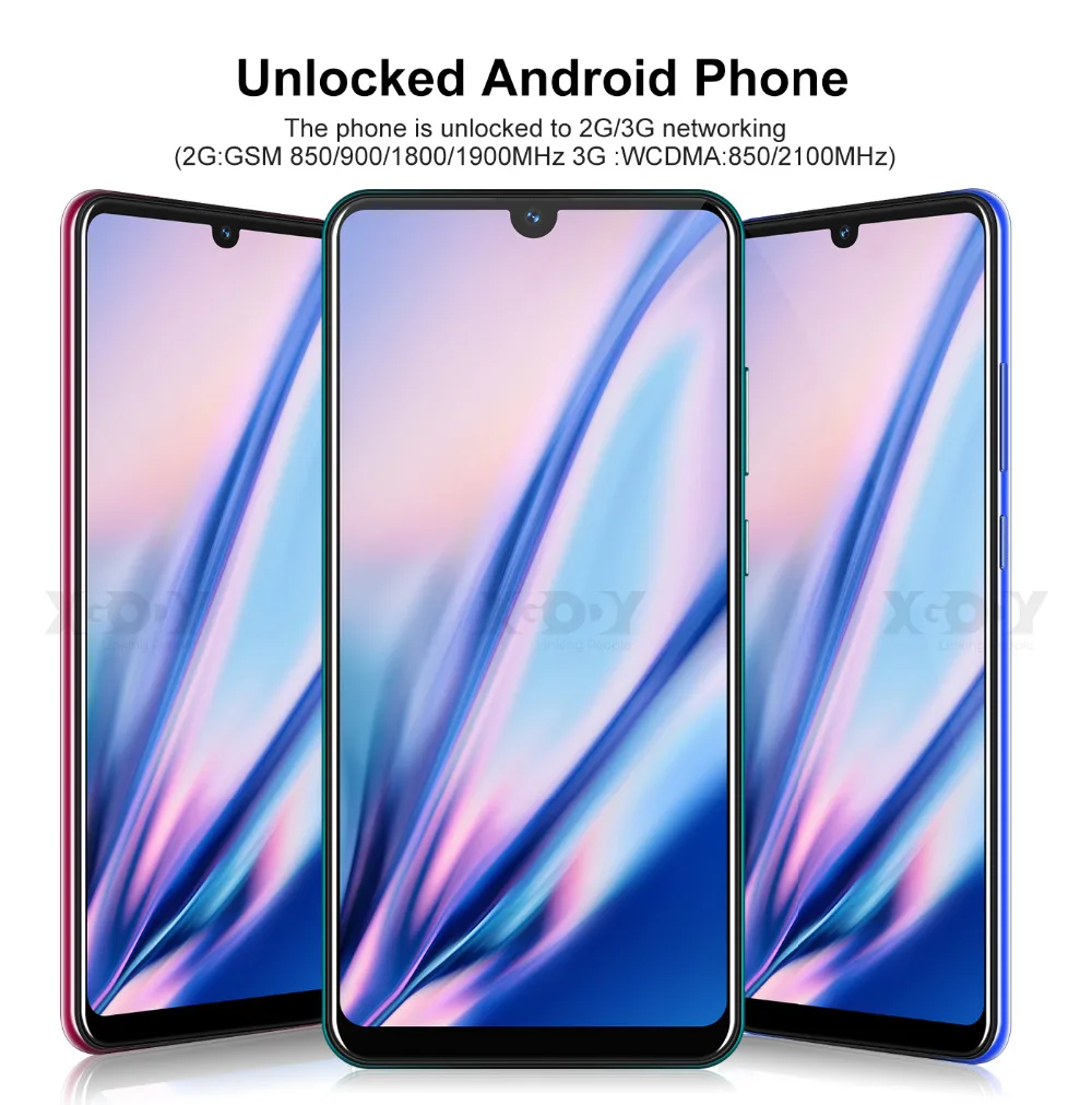 XGODY 3g мобильный телефон 9T 1GB 4GB 6,26 ''QHD экран MTK6580 четырехъядерный Android 9,0 капля полный экран 2800mAh смартфон