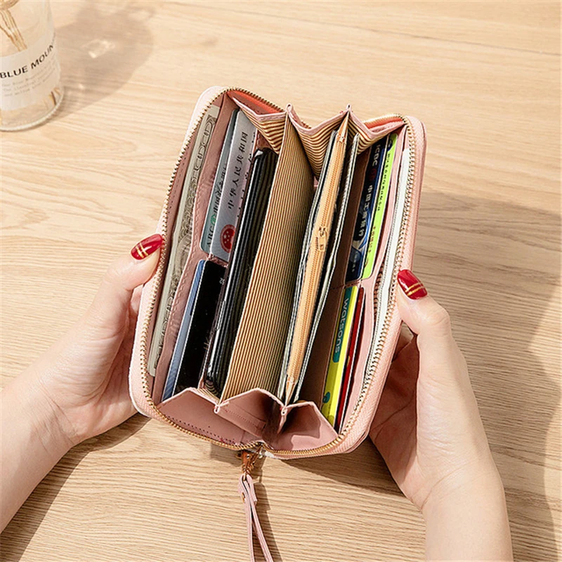 patchwork diamonds pu leather forever young wallet fashionable large capacity zippered ladies purse free global shipping