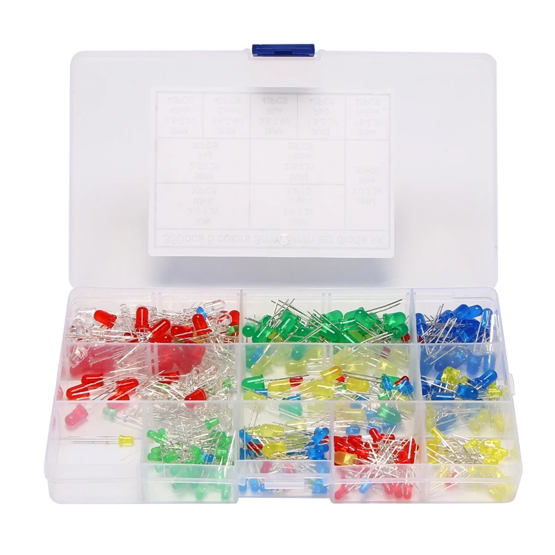 

351 PCS 3Mm & 5Mm Assorted LED Light Emitting Diode Resistor Assortment Kit Multi Color With Storage Box