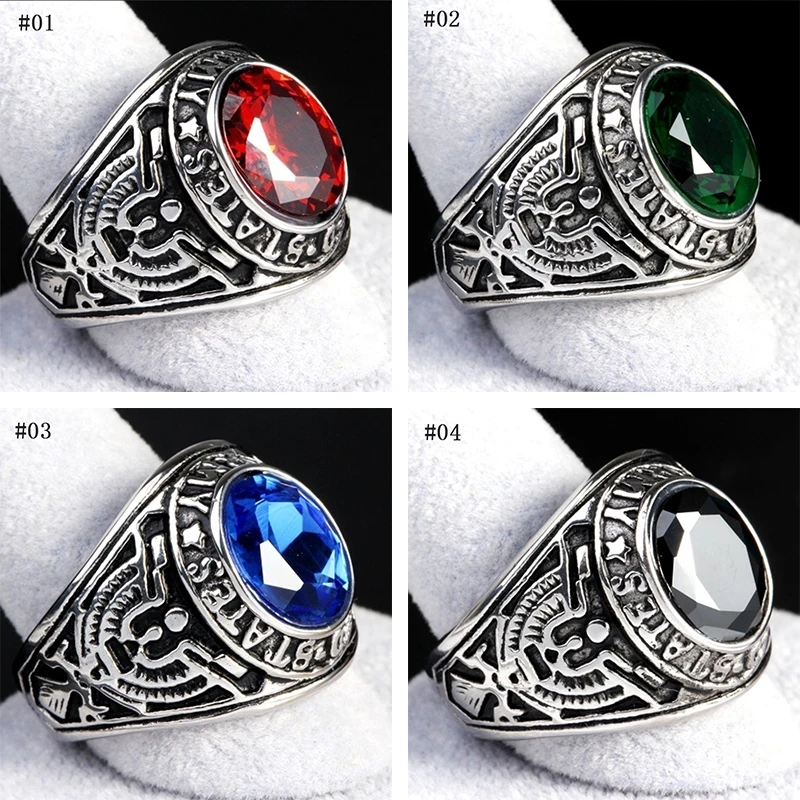 2020 Men Steampunk Stainless Steel 316 Siam United States US Army Military Punk Wide Finger Ring Band Fashion Party Jewelry Gift | Украшения